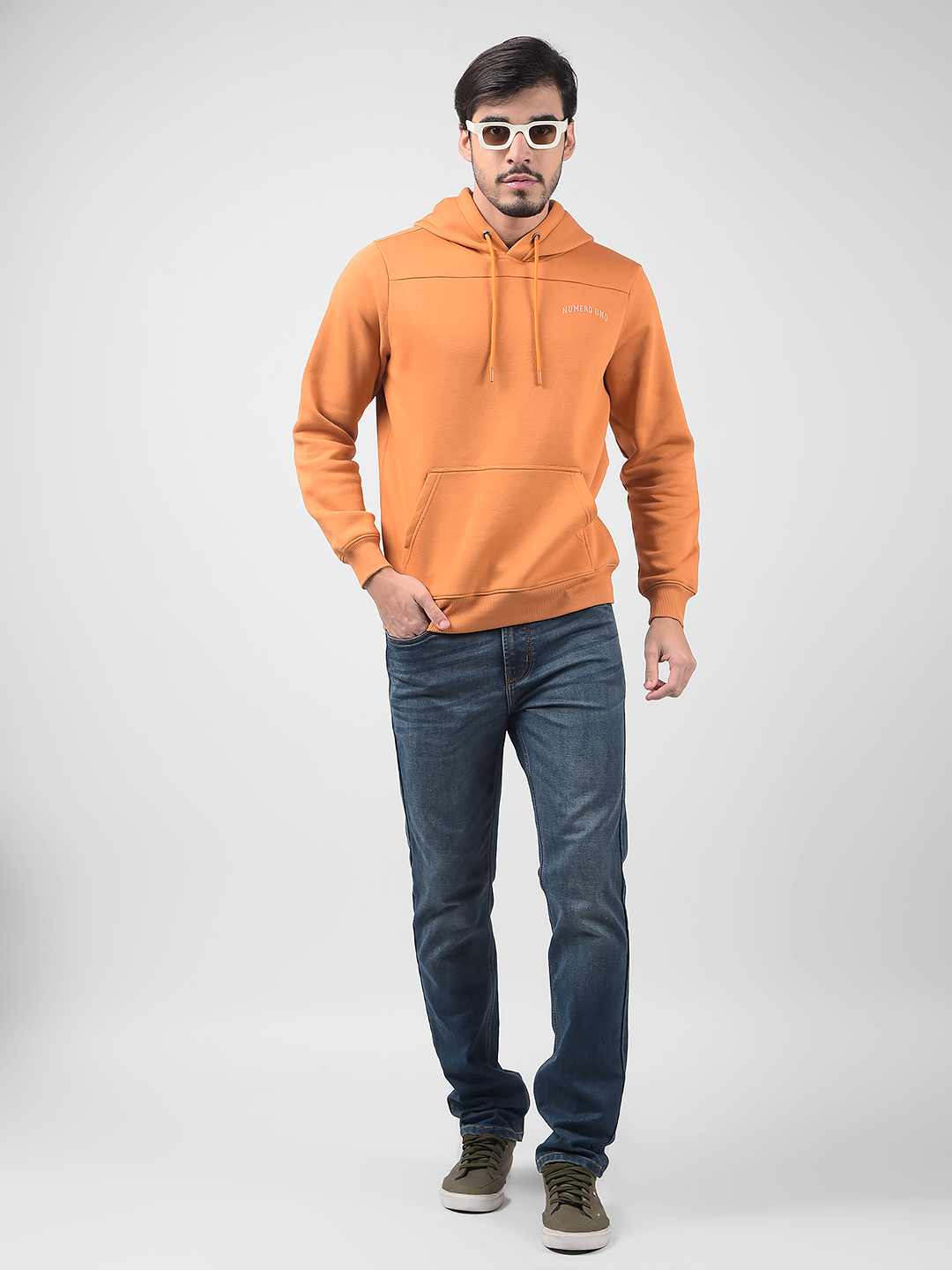 Numero Uno Men Orange Graphic Print Hooded Sweatshirt